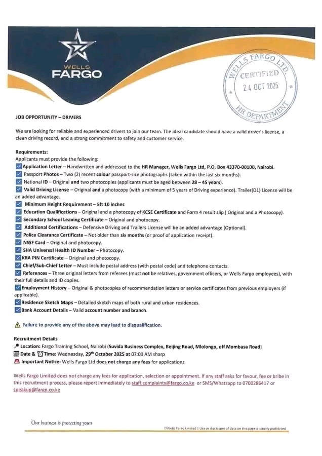 Drivers at Wells Fargo