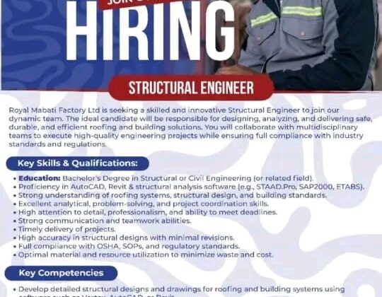 Structural Engineer at Royal Mabati Factory Ltd