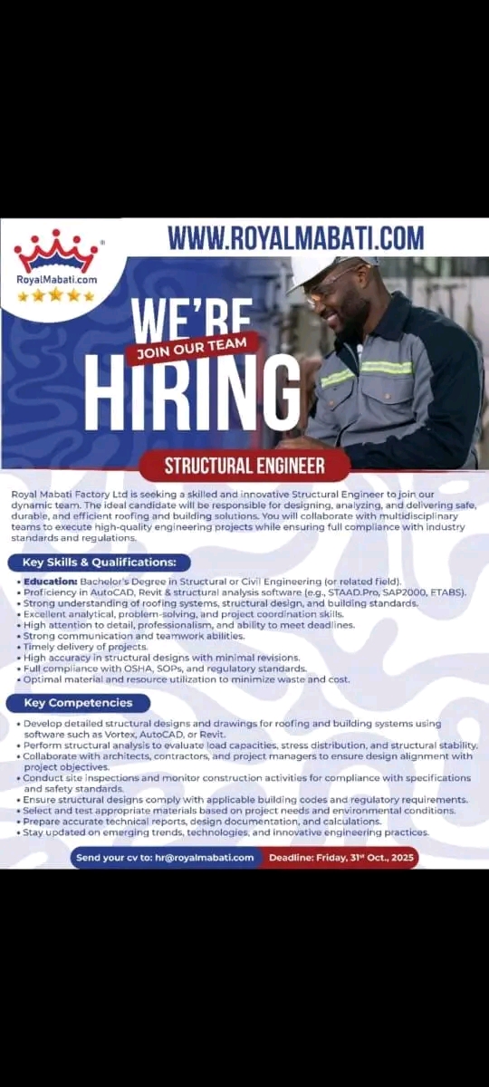Structural Engineer at Royal Mabati Factory Ltd