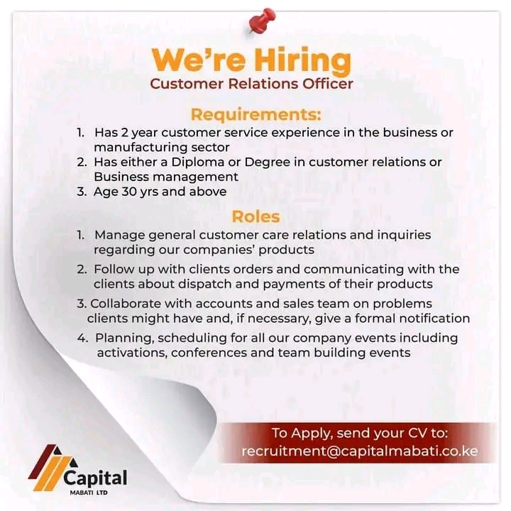 Customer Relations Officer at Capital Mabati