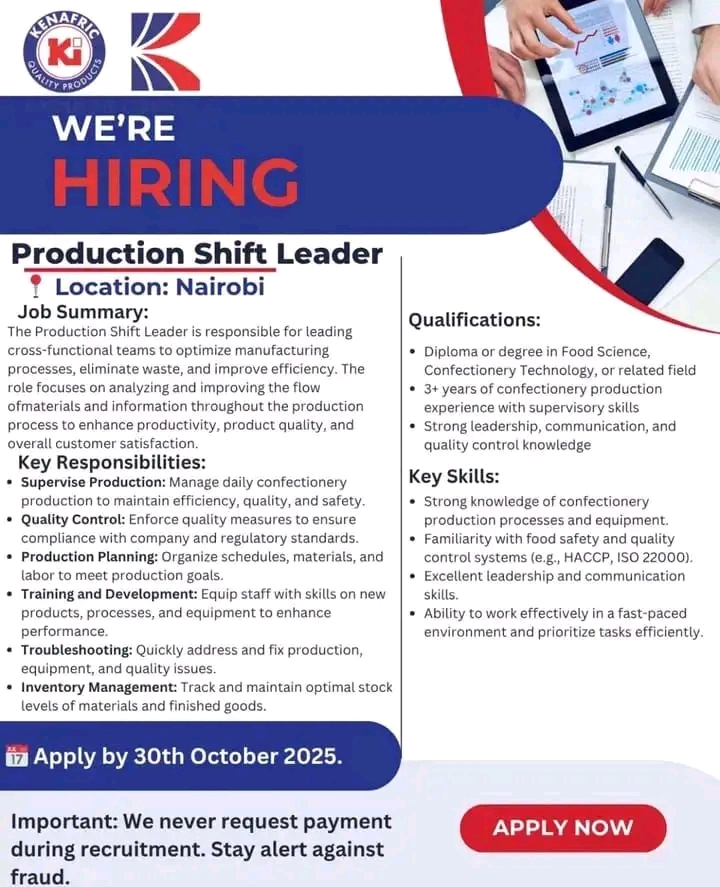 Production Shift Leader at Kenafric