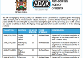 Anti-Doping Agency of Kenya Announces 95 Job Opportunities; How to Apply