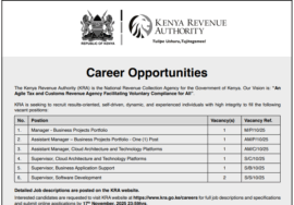 Kenya Revenue Authority Announces 7 Career Opportunities; How to Apply