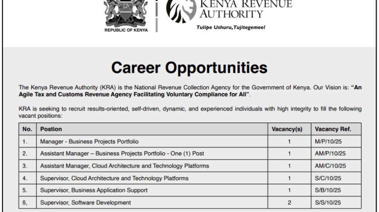 Kenya Revenue Authority Announces 7 Career Opportunities; How to Apply